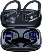 Bluetooth Headphones - Earbuds with Ear Hooks | Sport Earbuds Wireless Earbuds for iPhone Bluetooth Headphones Noise Canceling with Smart Charging Case (Black)