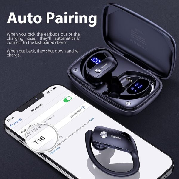 Bluetooth Headphones - Earbuds with Ear Hooks | Sport Earbuds Wireless Earbuds for iPhone Bluetooth Headphones Noise Canceling with Smart Charging Case (Black)