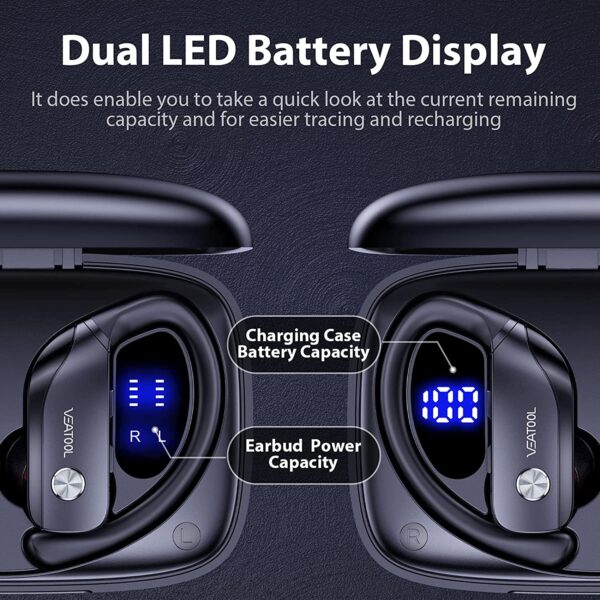 Bluetooth Headphones - Earbuds with Ear Hooks | Sport Earbuds Wireless Earbuds for iPhone Bluetooth Headphones Noise Canceling with Smart Charging Case (Black)