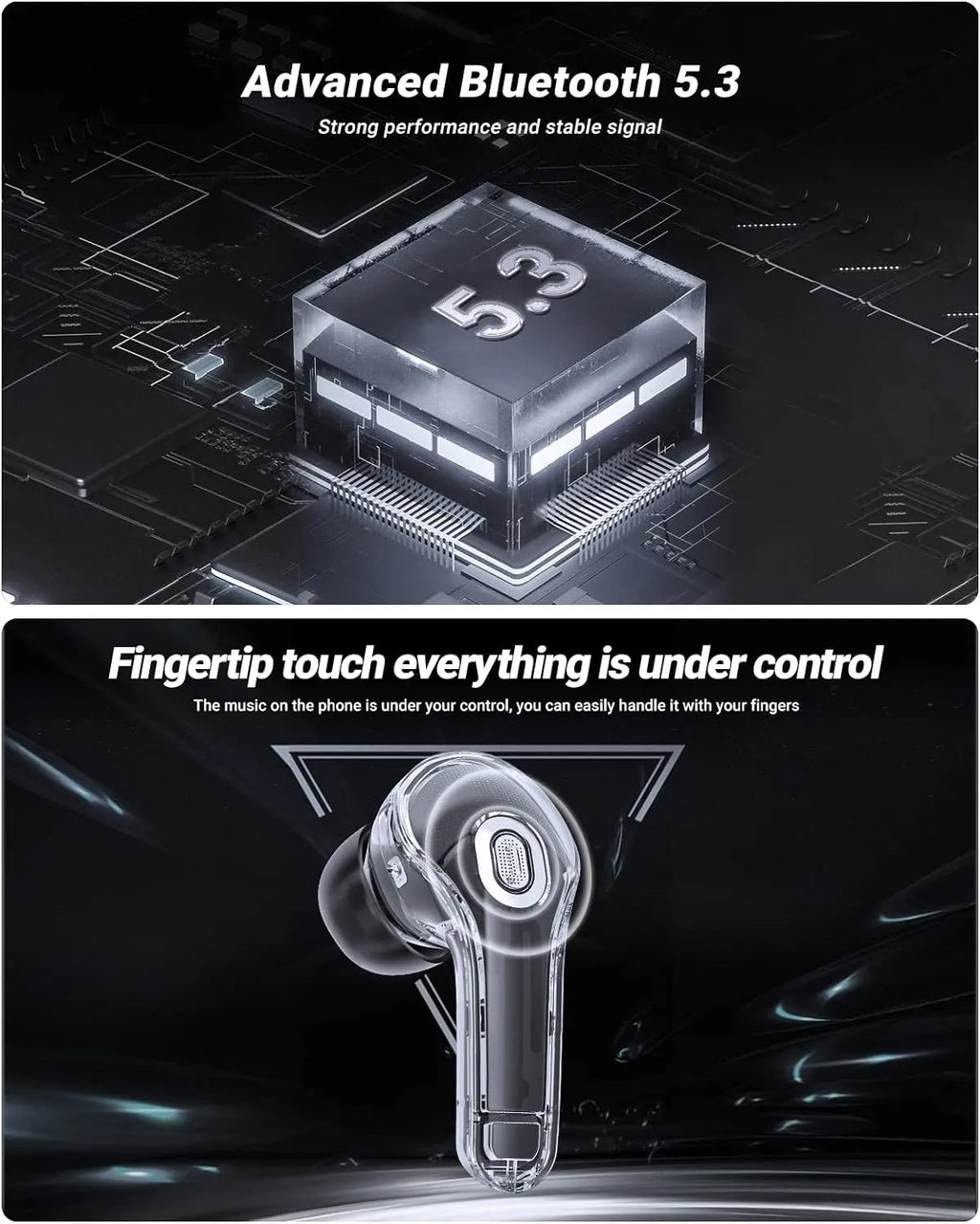 T8 Crystal Wireless Earphones - Transparent