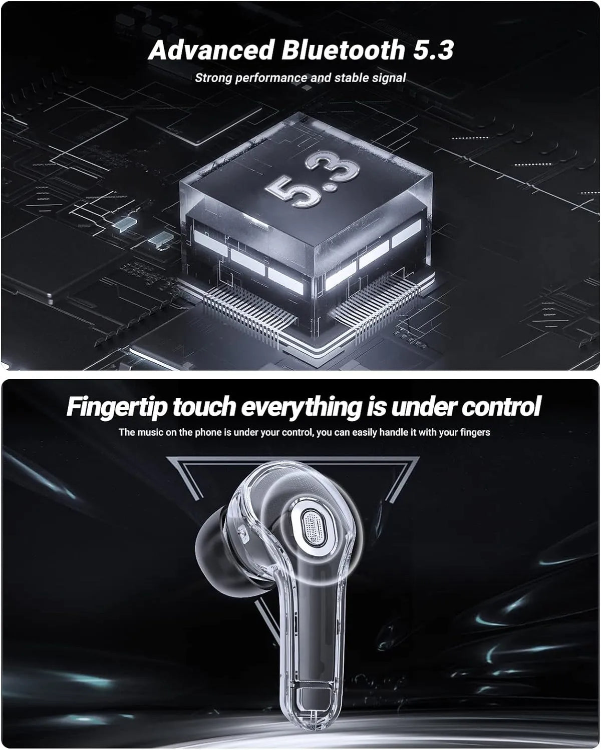 T8 Crystal Wireless Earphones - Transparent