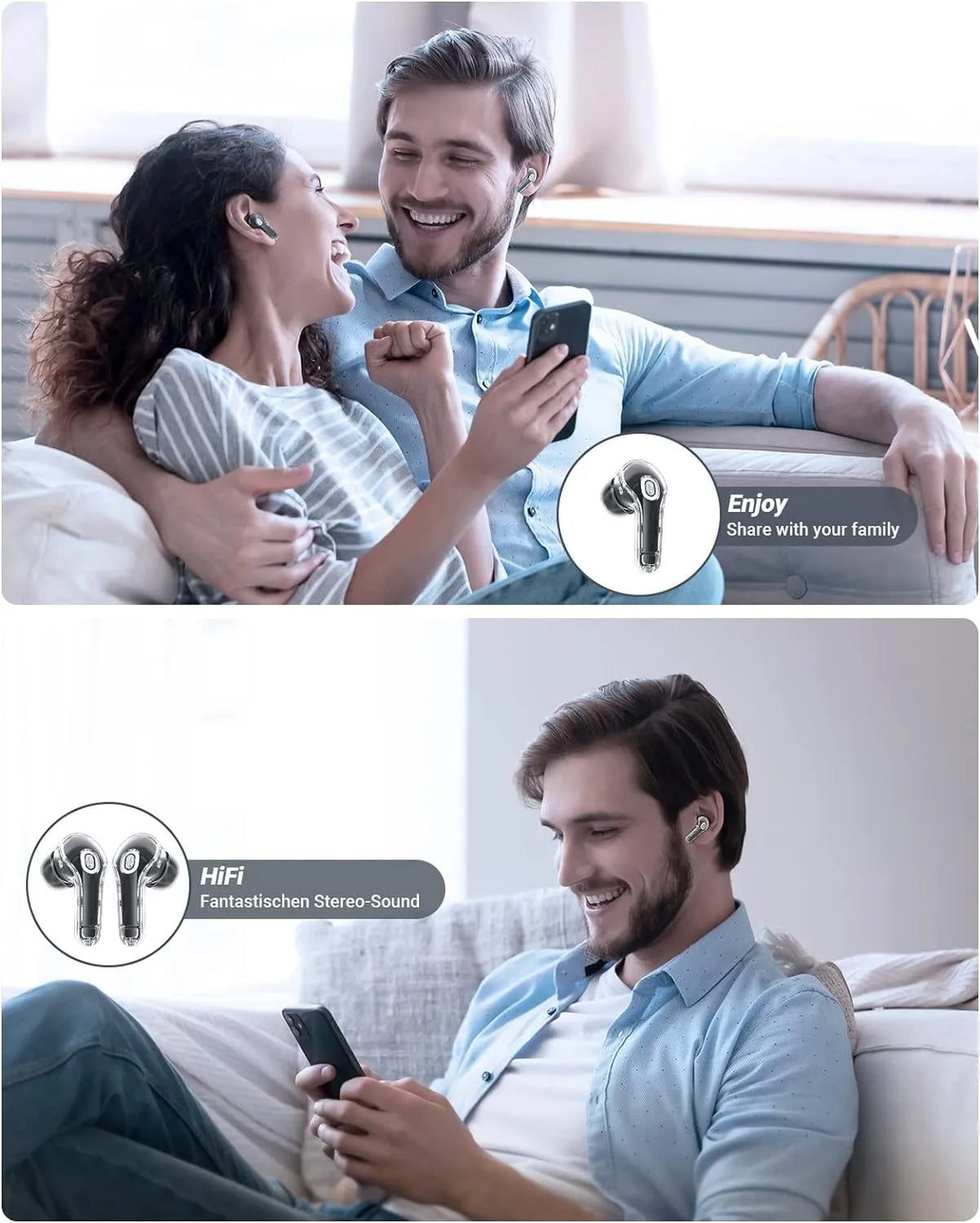 T8 Crystal Wireless Earphones - Transparent