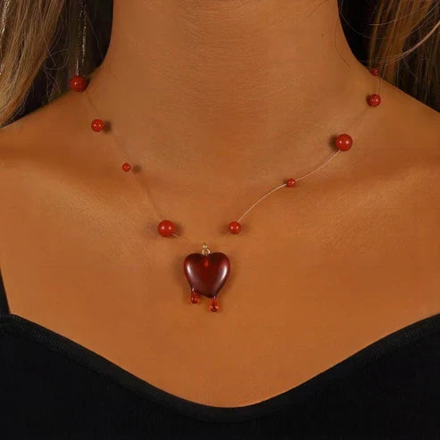Fashion Halloween Red Love Blood Drop Beads Necklace