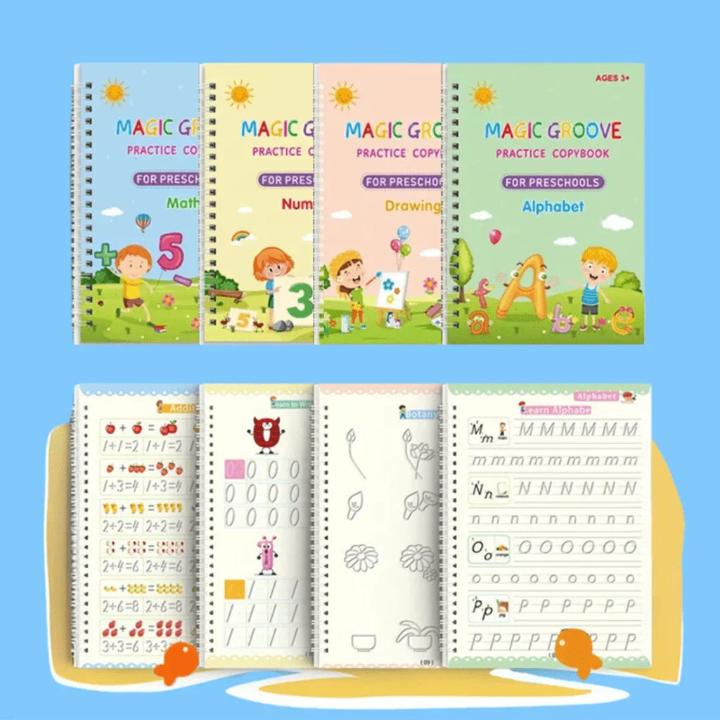 Magic Writing Book- Reusable Handwriting Practice with Disappearing Ink 4pc Set